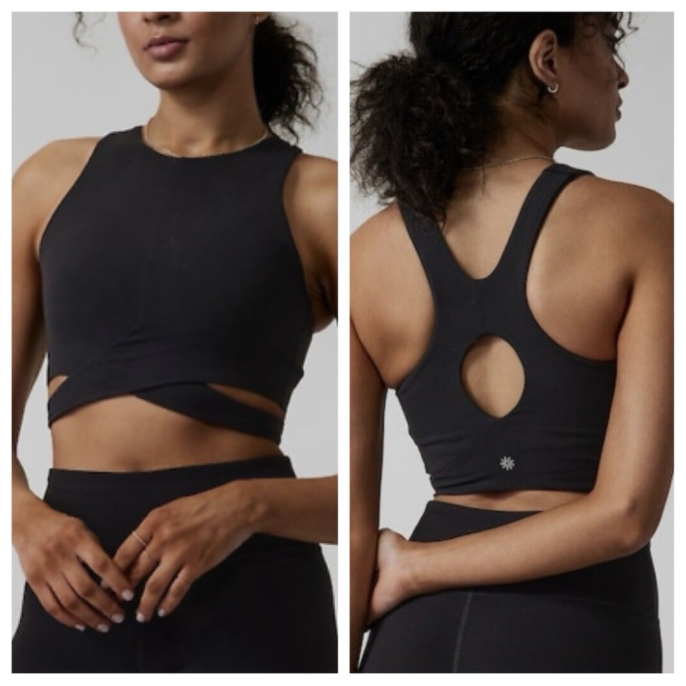 NWT Athleta sz S (A-C Cup) Black Conscious Cut-Out Crop Top Sports Yoga Bra